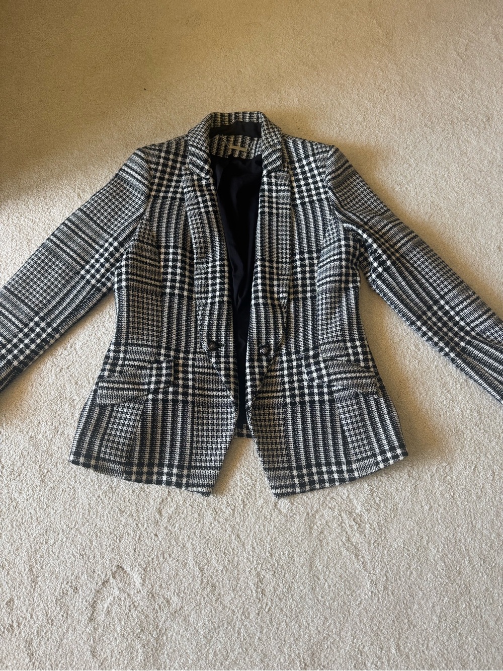 White House Black Market Black and White Plaid Blazer